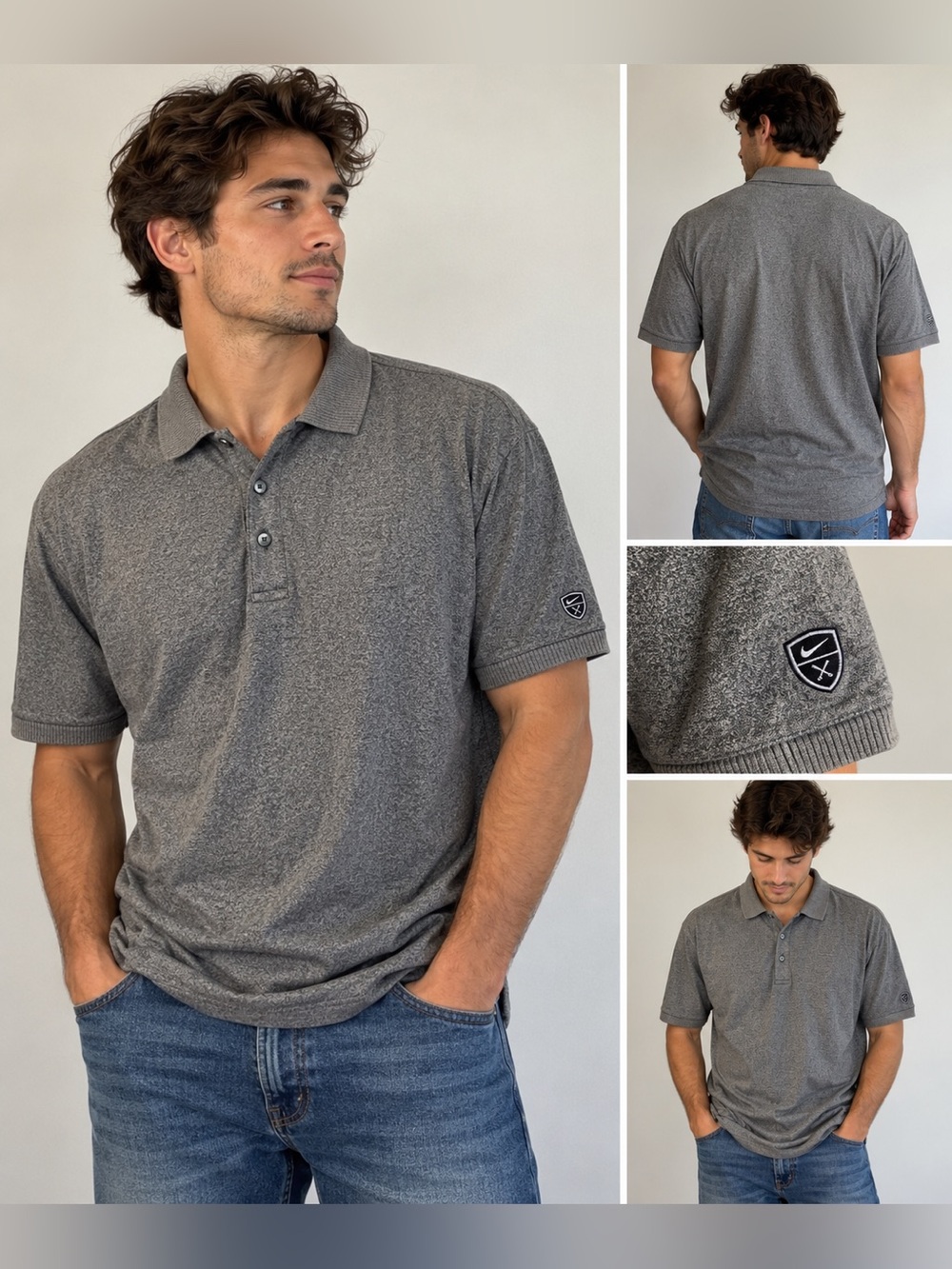 Nike Golf Men’s Grey Heather Short Sleeve Polo Shirt 100% Cotton